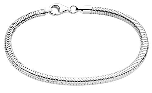 Savlano 925 Sterling Silver Solid Italian Round Diamond Cut Flexible Snake Chain Bracelet With Gift Box For Women & Men - Made in Italy - style: 5mm