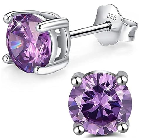 Adabele Authentic Sterling Silver Birthstone Stud Earrings 6mm 8mm Cubic Zirconia Imitation Diamond Gemstone Hypoallergenic Nickel Free Tarnish Resistant Women Fine Jewelry - color: February, size: 6mm/0.84 Carat