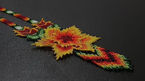 Handmade beaded Native native american style huichol glass seed bead Necklace Collar de cuentas nativas al estilo mexicano de los artesanos regalos para mujeres - color: Mehroon yellow & Green