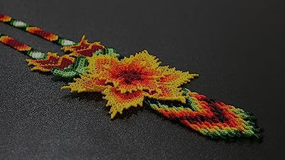 Handmade beaded Native native american style huichol glass seed bead Necklace Collar de cuentas nativas al estilo mexicano de los artesanos regalos para mujeres - color: Mehroon yellow & Green