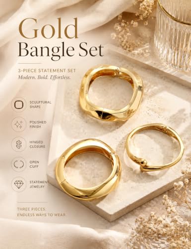 Chunky Gold Bangle Bracelets for Women, 14k Gold Plated Dainty Cuff Stackable Bangles Set, Trendy Bracelet Stack Fashion Jewelry Gifts - color: 10-GOLD