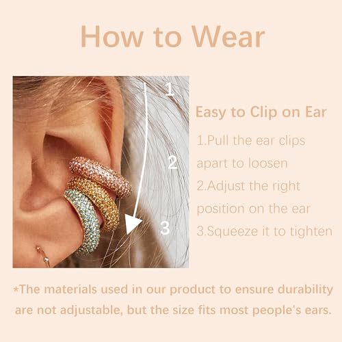 Ear Cuffs Non Piercing Aretes De Mujer Gold Chunky Earrings for Women Clip On Earrings Non Tarnish Gold Earrings Gifts Trendy Stuffers - color: 3PCS Colorful Rhinestones Ear Cuff