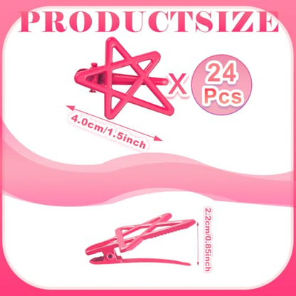 ELANE 24 Pcs Star Snap Hair Clips for Women Girl,Cute Hair Barrettes for Women Fine Thin Hair Accessories DIY - color: Rose red