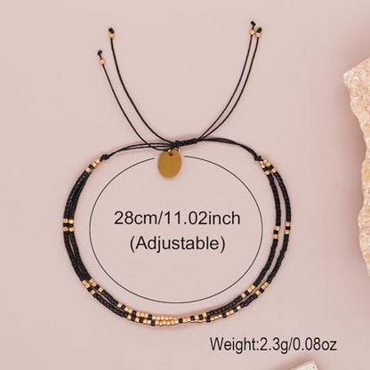 Adjustable Miyuki Beaded Bracelet for Women, Double Row Miyuki Beads | Miyuki beads, adjustable fit, braided construction, double-row design, party styling, bracelet jewelry for casual styling - color: black