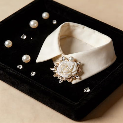 Rose Flower Brooch for Women Large Flower Brooch Elegant Pearl Brooches Handmade Crystal Pearl Pins Fabric Floral Lapel Pin Christmas Valentine's Day Dress Suit Accessories - color: white