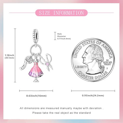 S925 Sterling Silver Cute Bead Charm for Pandora Bracelets and Necklaces | Lucky Clover Cute Animal Pink Bow Cherry Butterfly Pendant Bead Charms Jewelry Making Gifts for Women Valentines Mother's Day - style: Fashion Designer Dangle Charm