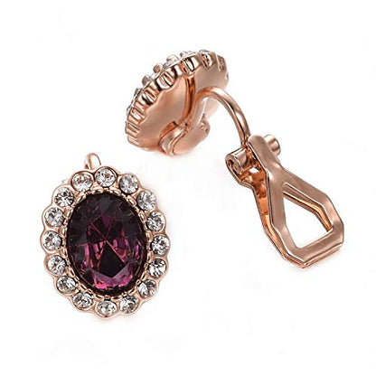 Yoursfs Vintage Crystal Clip On Earrings For Women Platinum Plated Rhinestone Clip On Earrings Non Pierced Oval Shap Cubic Zirconia Earring Hypoallergenic Jewelry - style: Purple Rhinestone Earrings
