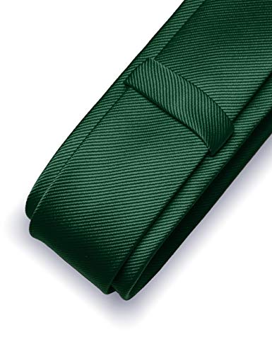 JEMYGINS 2.4" Solid Color Skinny Tie and Pocket Square with Tie Clip Sets for Men (6cm) - color: Dark Green