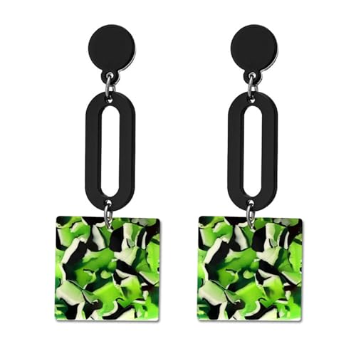 MALOYANVE Acrylic Earrings for Women Trendy Fashion Bohemian Retro Multicolor Mottled Resin Lightweight Geometric Hollow Dangle Drop Statement Post Earrings - color: Green