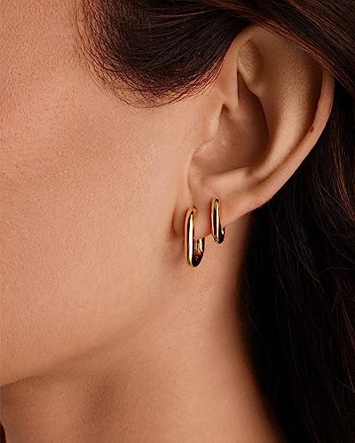 PAVOI 18K Gold Plated Small Hoop Earrings for Women, Earrings Piercing Pack | Hypoallergenic Earrings with 925 Sterling Silver Posts, Trendy Geometric Chunky Huggie Hoop Earrings - style: Rectangle