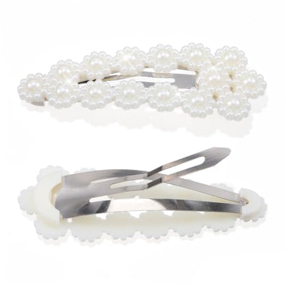 6 Pcs Pearl Hair Clips, 2 Style Snap Barrette Pearl Hair Pins for Women | Elegant Hair Accessories for Wedding Party Daily Styling