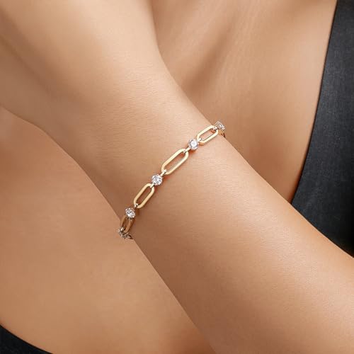 Paperclip Bracelet for Women Couple Bracelets with CZ Chain Strand Jewelry Gift for Girls - color: Style 1-Golden