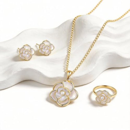 Wedding Jewelry Sets for Brides Bridesmaid Pearl Jewelry Set Fancy Gold Flower Necklace and Earrings Simple Pearl Necklace for Women Bridal Earrings Wedding Accessories Essentials Gifts - color: A9：3pcs flower jewelry set