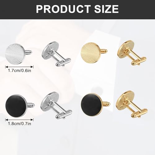 COMNICO 4 Pairs Cufflinks for Men Classic Tone Cuff Links Fashion Men Cufflinks Gold/Sliver Striped Disc Square Rectangle Cuff Links for Business Wedding Party Gift Box - color: round glod silver