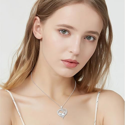 925 Sterling Silver Necklace Gifts for Women Crystal/Opal Jewelry Pendant Christmas Birthday Gift - style: Mother and Child