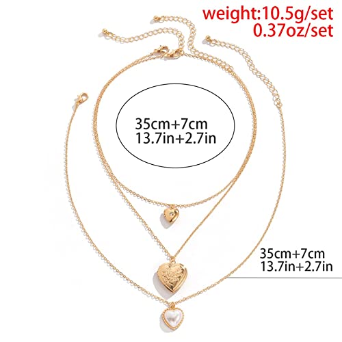KnBoB 3 Layered Necklaces for Women, Layered Choker Necklaces for Women Adjustable Gold Plated Rolo Chain Necklace with Heart Pendant - color: Gold