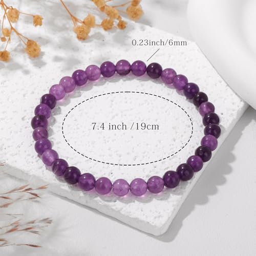 Crystal Beaded Bracelets for Women 4mm Clear Quartz Bead Handmade Gemstone Stretch Elastic Bracelet Natural Stone Crystal Healing Reiki Spiritual Jewelry Gifts - color: Amethyst, size: 6mm