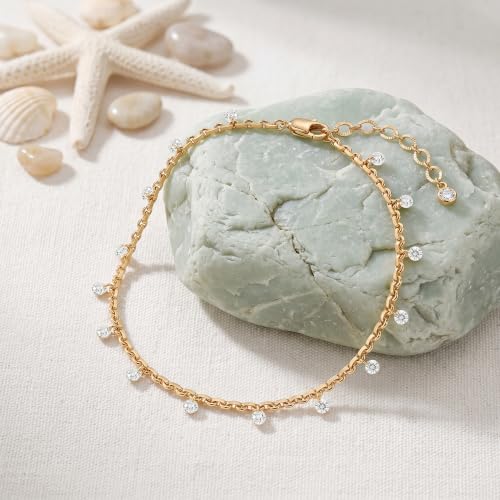 Gold Anklets for Women 14K Gold Plated Tiny Bead Anklet Colorful Tassel Foot Chain Dainty Adjustable Cute Summer Beach Boho Anklets Jewelry Gift - color: white tassel cz