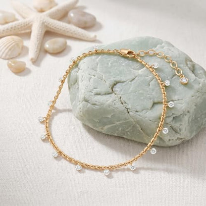 Gold Anklets for Women 14K Gold Plated Tiny Bead Anklet Colorful Tassel Foot Chain Dainty Adjustable Cute Summer Beach Boho Anklets Jewelry Gift - color: white tassel cz