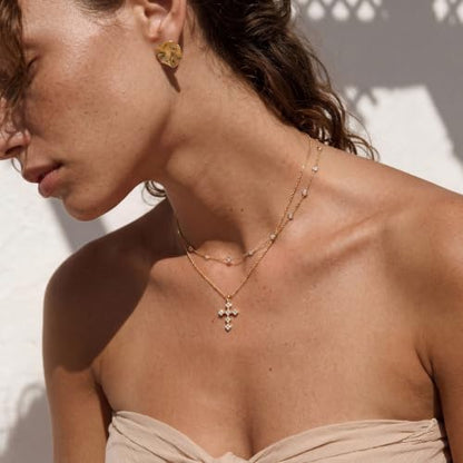 Fettero Cross Necklace for Women Faith Pendant 14K Plated Dainty Chain Necklaes Minimalist Simple Tiny God Lords Prayer Religious Jewelry - style: Blossom Cross