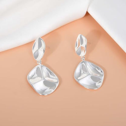 Large Geometric Drop Dangle Earrings for Women Pearl Teardrop Disc Rectangle Oval Fishtail Shell Shaped Textured Dangle Studs Earrings for Women - color: Silver-Irregular