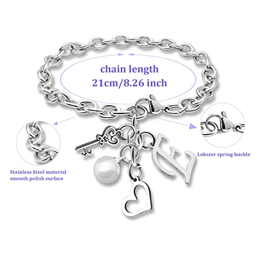 Initial A-Z Bracelets Gift for Women Girls Stainless Steel Chain Bracelet 26 Alphabet Jewelry Gifts for Birthday Anniversary Letter Bracelet Monogram Gifts for Sister Friend Girlfriends Mom 8.26 Inch - color: E