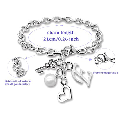 Initial A-Z Bracelets Gift for Women Girls Stainless Steel Chain Bracelet 26 Alphabet Jewelry Gifts for Birthday Anniversary Letter Bracelet Monogram Gifts for Sister Friend Girlfriends Mom 8.26 Inch - color: E