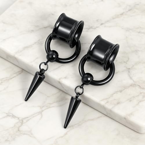 Aienid 2 Pcs Stainless Steel Dangle Gauges, 6mm-20mm Ear Tunnels Expander Plugs Stretcher Piercing Body Jewelry for Men Women - color: Cone, size: 10mm (00G)