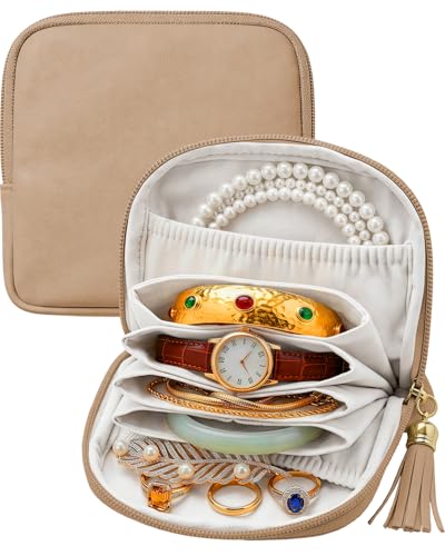 Small Travel Jewelry Case - Soft Vegan Leather Jewelry Organizer Storage Bag for Necklaces, Bracelets, Rings - Compact Jewelry Porch Travel Essentials for Women,Black - color: Brown