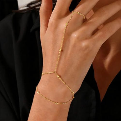 Evil Eye, Heart, Cross-Gold Ring Bracelet Hand Chain Layered Finger Bracelets for Women Delicate Link Chain Jewelry - style: 2 layered satellite chain bracelet-gold