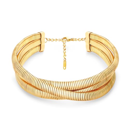 Chunky Gold Choker Necklace for Women, 14K Gold Plated Snake Chain Statement Necklace Triple Twsited Layered Choker Necklaces Jewelry Gifts - style: 3 LAYER/14K GOLD