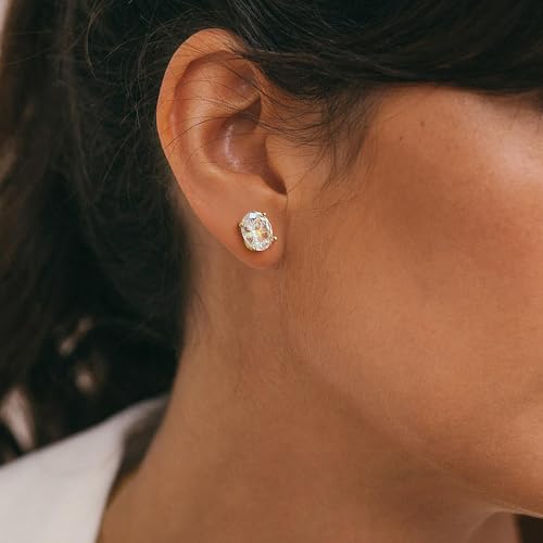 Brilliant Heart-cut/Oval-cut/Trillion-cut/Cushion-cut/Emerald-cut/Marquise-cut Stud, 925 Sterling Silver Cubic Zirconia Stud Earrings for Women Men - style: D-Oval cut-yellow