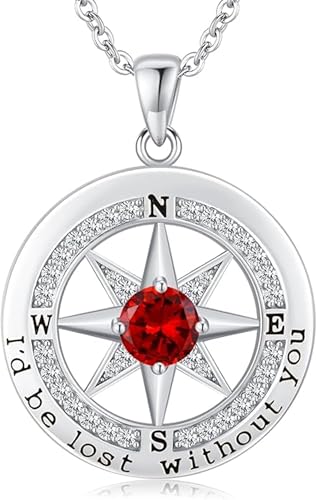Compass Necklace for Women Wife Girlfriend Mom Daughter Gifts | S925 Silver Jewelry For Anniversary 18K Rose Gold Gifts For Birthday Christmas Mothers Valentines Day 12 Birthstones - style: 01-January-Silver
