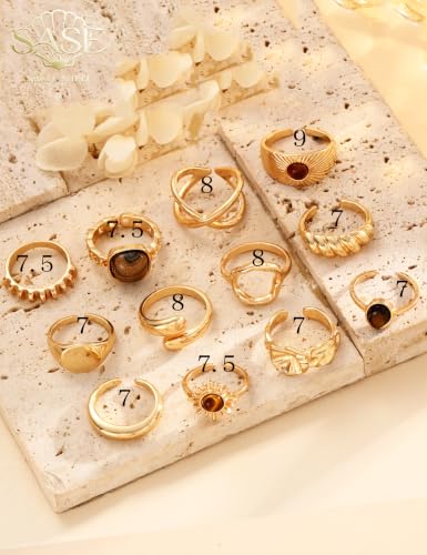 15 Pcs Chunky Gold Rings for Women Open Adjustable Pearl Rings Set | Stackable Statement Rings Pack,Shall Shell，Stacking Knuckles Rings Set, Trendy Stuff Jewelry Gift, Gold Baroque Pearl - color: Brown