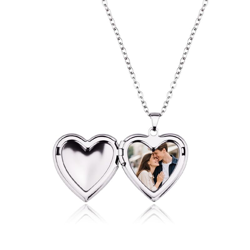 YALLNASL Heart Locket Necklace for Women Men Silver Locket NecklaceS That Holds Pictures Polished Pendant Necklaces for Wife Girlfriend Heart Shaped Neckalce Gift for BFF Sisters - color: silver