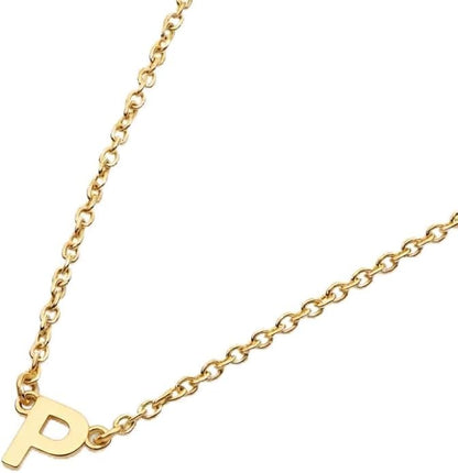 OAK & LUNA Inez Initial Necklace - Gold Plated & Sterling Silver — A-Z Letter Pendant on 15″ + 2″ Adjustable Cable Chain - color: 18K Gold Plated Silver, style: Letter P