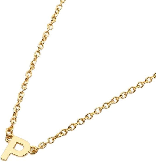 OAK & LUNA Inez Initial Necklace - Gold Plated & Sterling Silver — A-Z Letter Pendant on 15″ + 2″ Adjustable Cable Chain - color: 18K Gold Plated Silver, style: Letter P