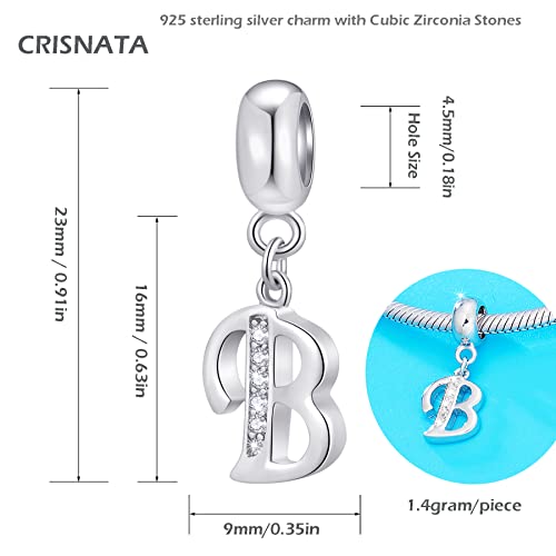 26 Letter Pendant Charms, Polished 925 Sterling Silver Complete Initial A-Z Dangling CZ Stone Alphabet Beads, fits European Bracelet Necklace, Gift for Mother/Father/Daughter/Son/Sister/Aunt - color: Letter B CZ Pendant Charm