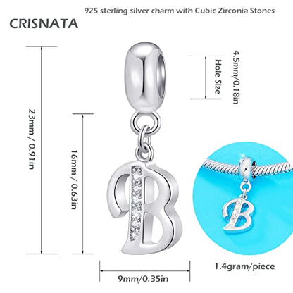 26 Letter Pendant Charms, Polished 925 Sterling Silver Complete Initial A-Z Dangling CZ Stone Alphabet Beads, fits European Bracelet Necklace, Gift for Mother/Father/Daughter/Son/Sister/Aunt - color: Letter B CZ Pendant Charm
