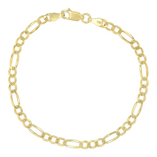14K Gold or Rhodium Plated Silver Figaro Diamond Cut Pave Chain For Men | 1mm-13mm Thick | Solid 925 Figaro Italian Necklaces For Men - style: 4.00MM- Yellow