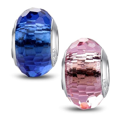 MICOO 925 Sterling Silver Charms for Bracelets,Fashion DIY Dangle Pendants Beads Simulated Birthstone Charms,Birthday Gifts for Women - color: 2 Blue and Pink Charms
