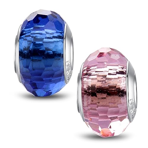 MICOO 925 Sterling Silver Charms for Bracelets,Fashion DIY Dangle Pendants Beads Simulated Birthstone Charms,Birthday Gifts for Women - color: 2 Blue and Pink Charms