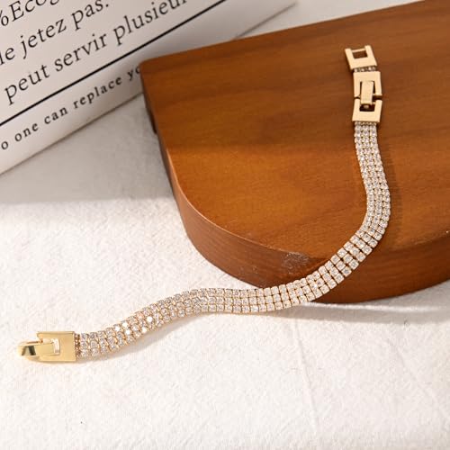 14K Gold & Silver Plated Lightweight Link Bracelet for Women | Stackable Bracelets ,14K Gold Plated Bracelets with CZ,Lightweight Trendy Chain Bracelet Jewelry Gift - style: tennis CZ