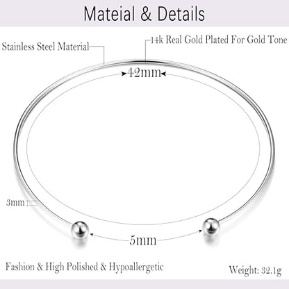 Sanfenly Choker Collar for Women 14K Gold Plated Silver Stainless Steel Metal Collar Choker Necklace Statement Open Cuff Bangle Necklace for Women - style: Open Silver with Ball Ends