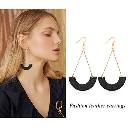 KINIVA Leather Dangle Earrings for Women Trendy, Lightweight Leaf Circle Lightning Earrings Drop, Jewelry Gifts for Women - color: 31 Black