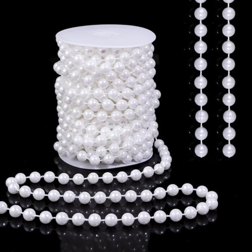 Pearls String Beads 33 Feet Crafts Faux Pearl Roll for Christmas Garland Flowers Wedding Party Jewelry Decoration(10mm White) - color: White, size: 10mm 33feet
