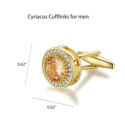 Crystal Cufflinks for Men CZ Cuff Links Sparkle Diamond Gold Ornate Cufflinks for Wedding Groom Best Man - style: Champagne