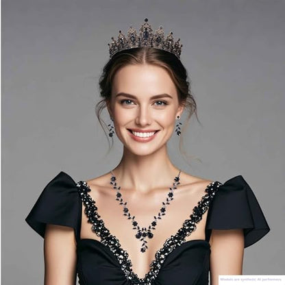 Kamirola Tiaras and Crowns for Women,Tiaras Earrings Necklace, Crystal Bridal Jewelry Set, Costume Party Halloween Prom Pageant Jewelry for Women(TR45) - color: Black