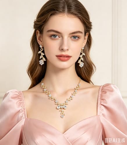 Kamirola Tiaras and Crowns for Women,Tiaras Earrings Necklace, Crystal Bridal Jewelry Set, Costume Party Halloween Prom Pageant Jewelry for Women(TR45) - color: Gold