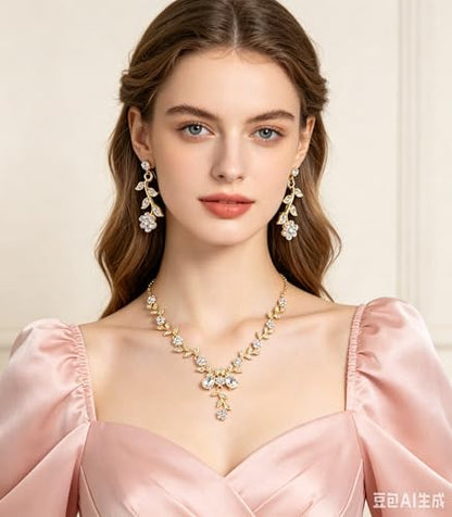 Kamirola Tiaras and Crowns for Women,Tiaras Earrings Necklace, Crystal Bridal Jewelry Set, Costume Party Halloween Prom Pageant Jewelry for Women(TR45) - color: Gold